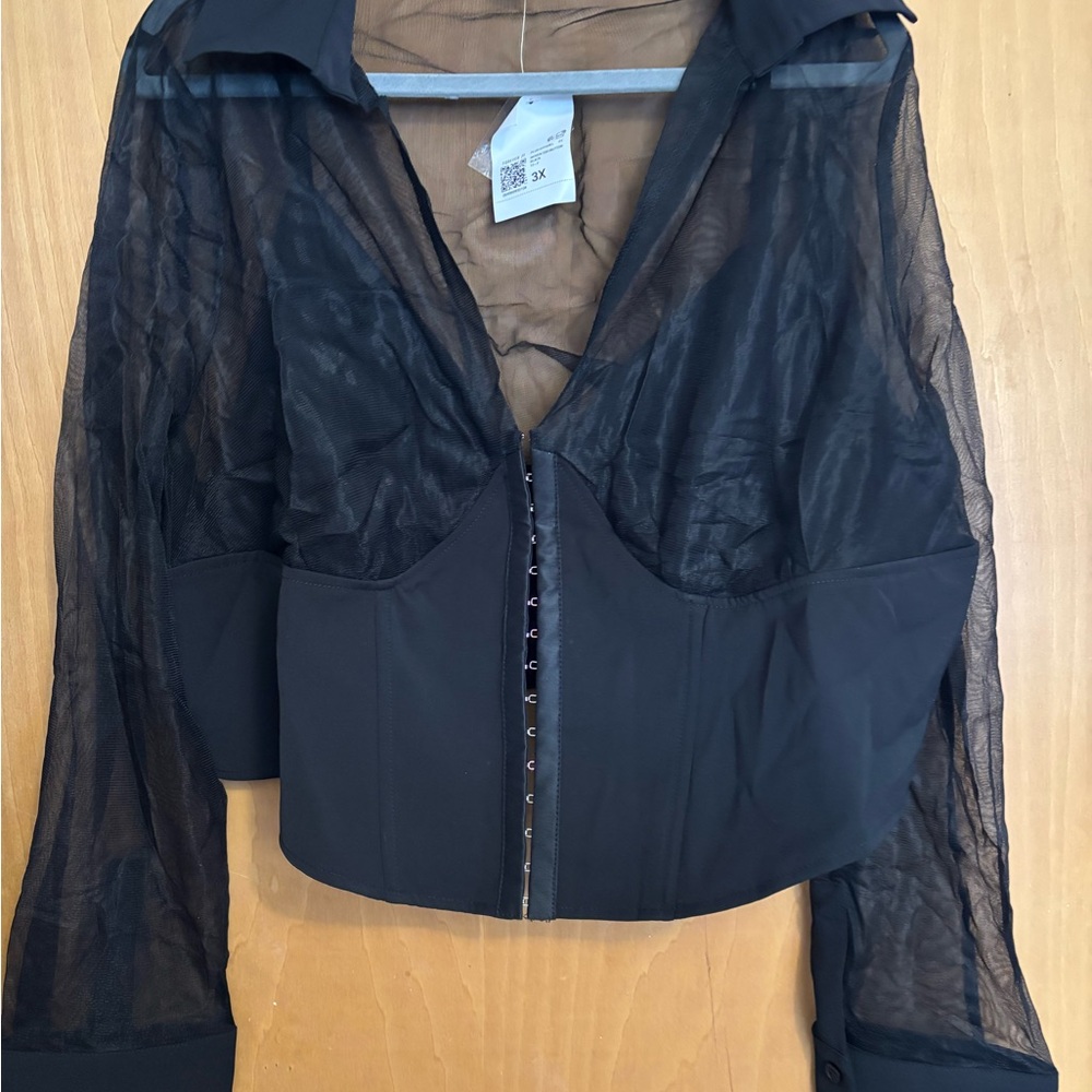 Black Sheer Long Sleeve Top